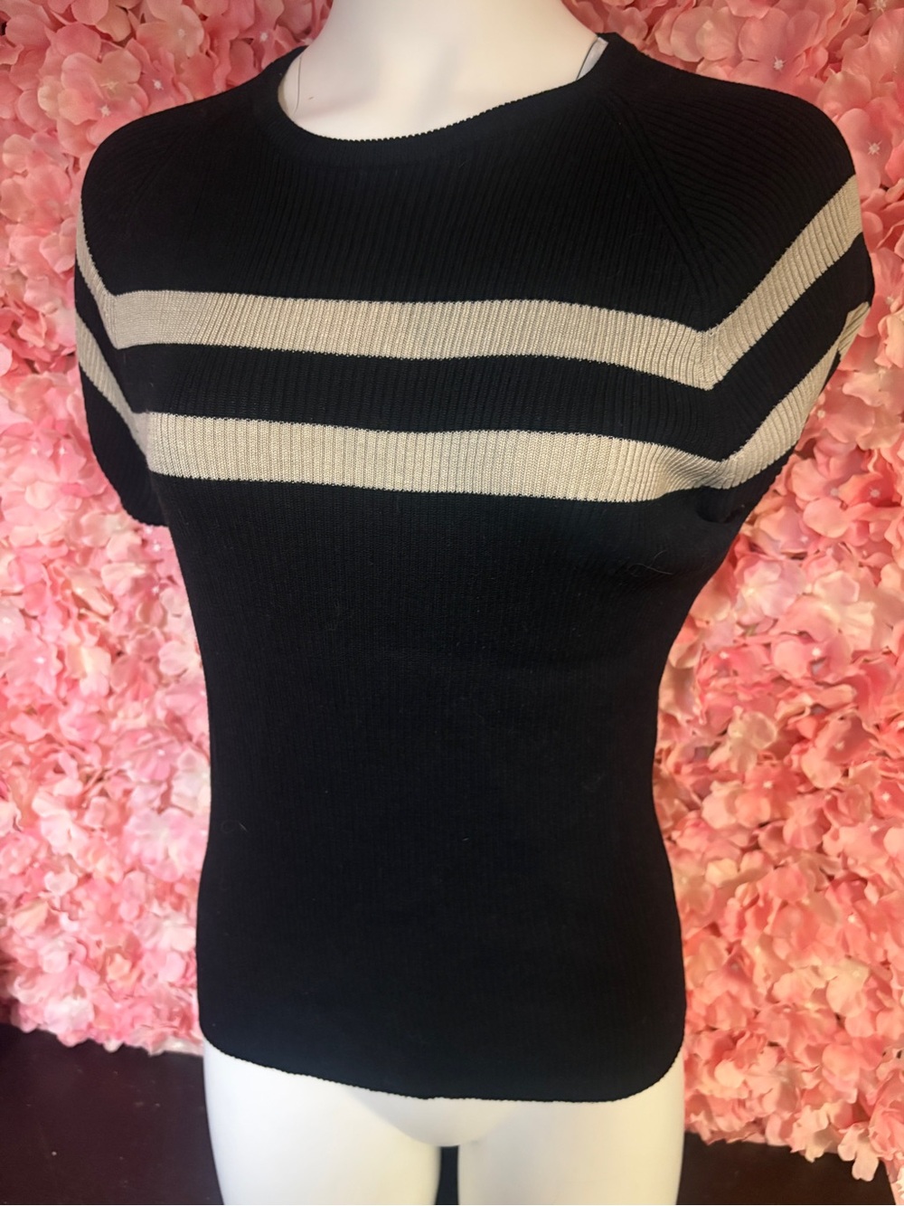 Oliver Perry Black Tan Striped Sweater Shirt Large Silk Blend